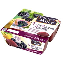 Pomme mûre sans sucre ajouté Pomme mûre sans sucre ajouté,CHARLES ET ALICE,les 4 pots de 97 g
