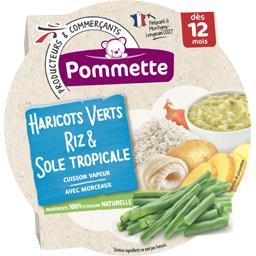 Haricots verts, riz et sole tropicale, dès 12 mois Haricots verts, riz et sole tropicale, dès 12 mois,POMMETTE,l'assiette de 230g