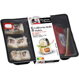 Saveur du Japon - Assortiment de sushis au saumon et crabe Saveur du Japon - Assortiment de sushis au saumon et crabe,ITINERAIRE DES SAVEURS,la barquette de 14 + sauce - 220g