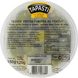 Tapasti Olives vertes farcies au piments la barquette de 120 g net égoutté