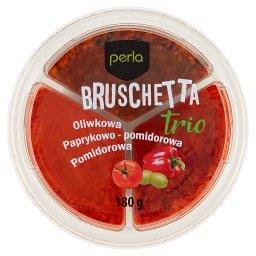 Bruschetta Trio Pasta oliwkowa paprykowo-pomidorowa pomidorowa