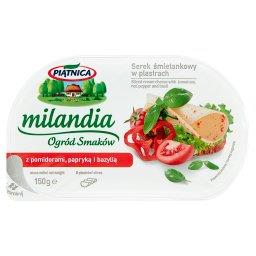 Milandia Ogród Smaków Serek śmietankowy w plastrach z pomidorami papryką i bazylią 150 g