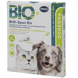 Preparat z olejkiem geraniowym i dimetikonem dla małych psów i kotów Bio-Spot On 4 x 1g