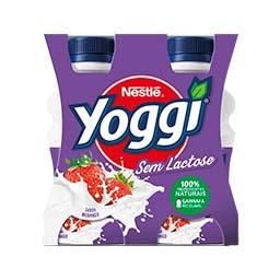 Iogurte líquido yoggi, sem lactose, morango