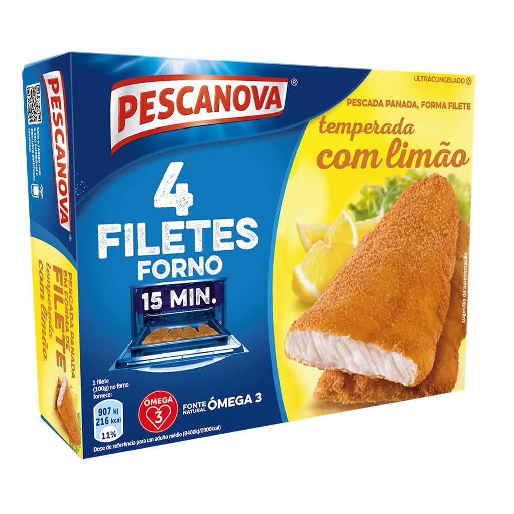 4 filetes de pescada panados com limão, embalagem de 400g