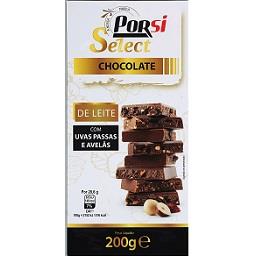Tablete de chocolate de leite com passas e avelãs