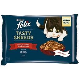 Comida Húmida Para Gato Tasty Shreds Frango/Vaca